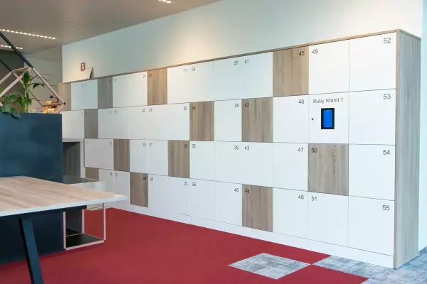 Lockers with wooden and white doors