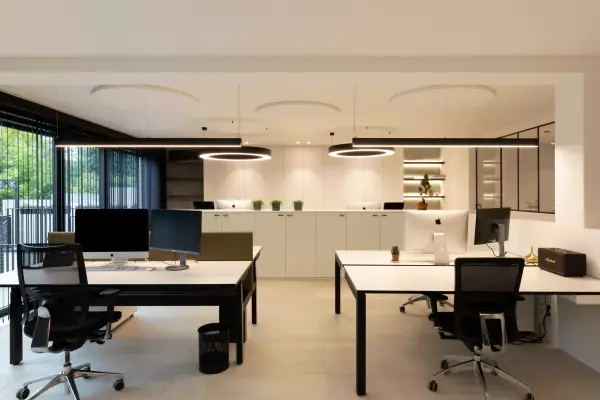 Modern desks with ergonomic office chairs